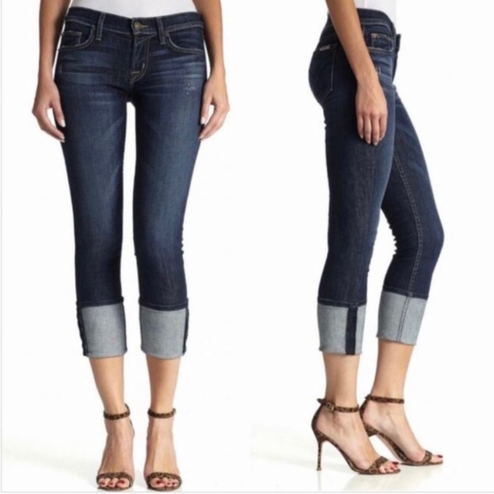 Hudson Jeans 24 Muse Crop Skinny ultra lowrise 5” cuff denim cropped capri